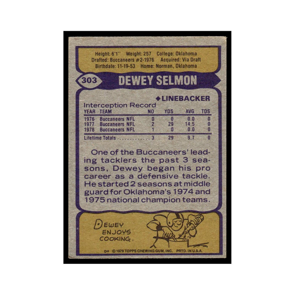 1979 Topps Football Card Dewey Selmon Buccaneers #303