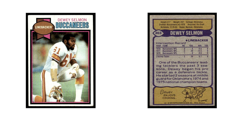 1979 Topps Football Card Dewey Selmon Buccaneers #303