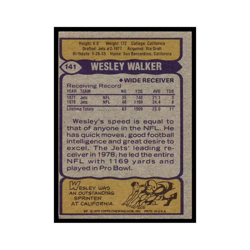 1979 Topps Football Card Wesley Walker Jets #141