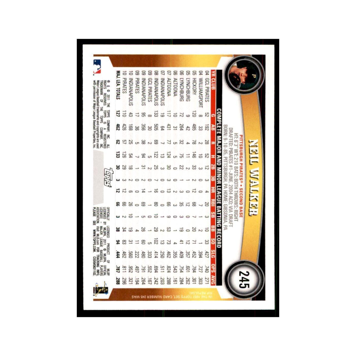 2011 Topps Neil Walker Baseball Cards #245