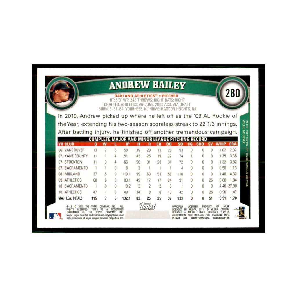 2011 Topps Andrew Bailey Baseball Cards #280