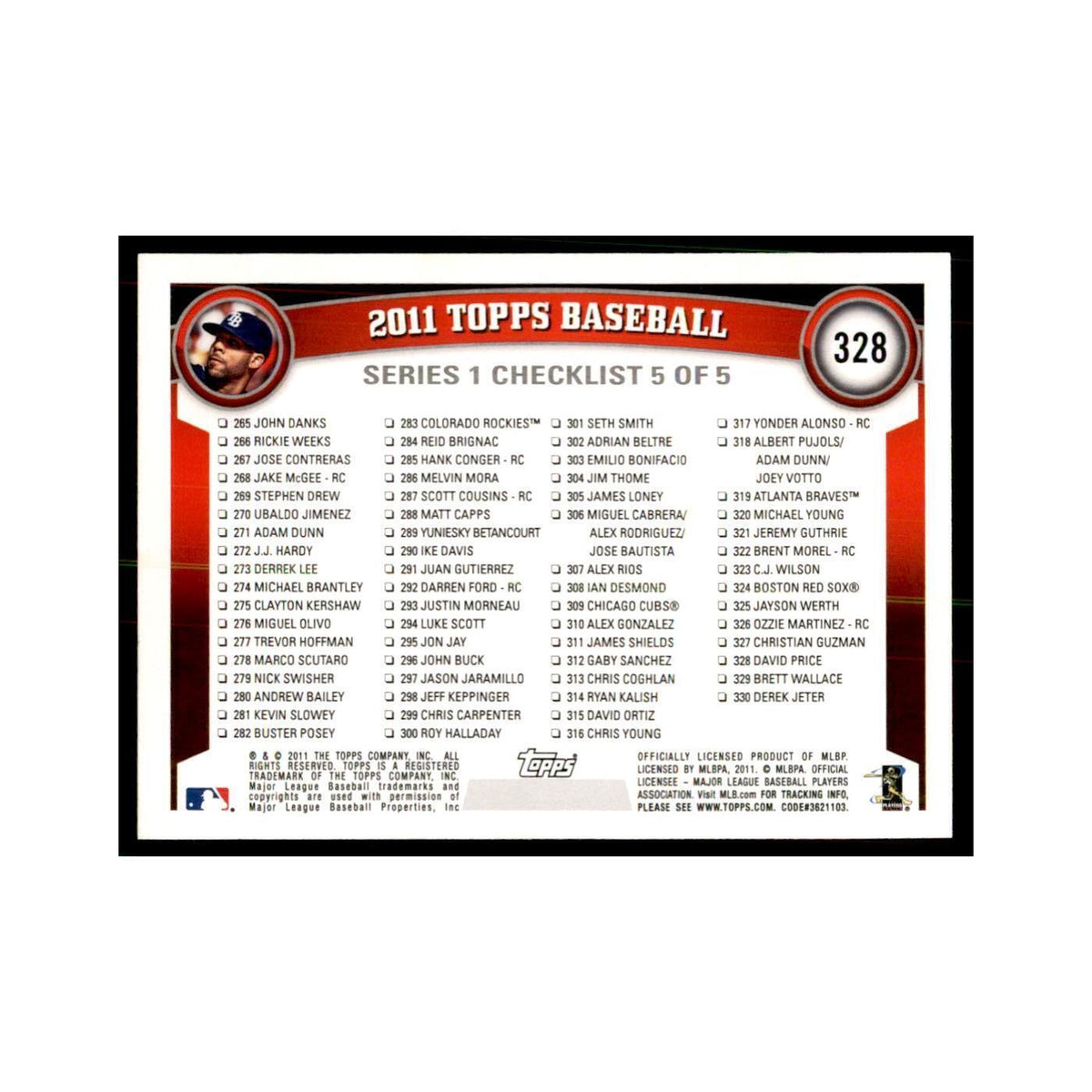 2011 Topps David Price Baseball Cards #328