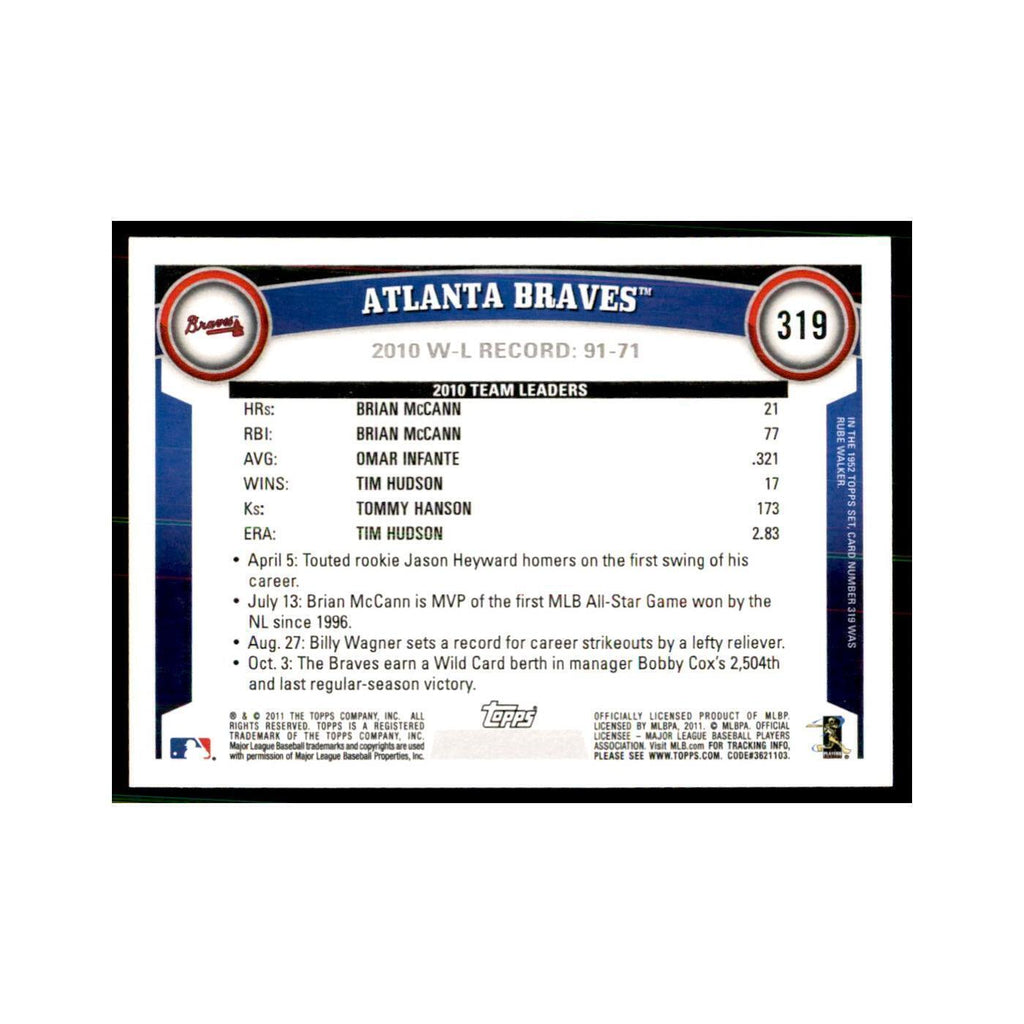 2011 Topps Atlanta Braves Baseball Cards #319