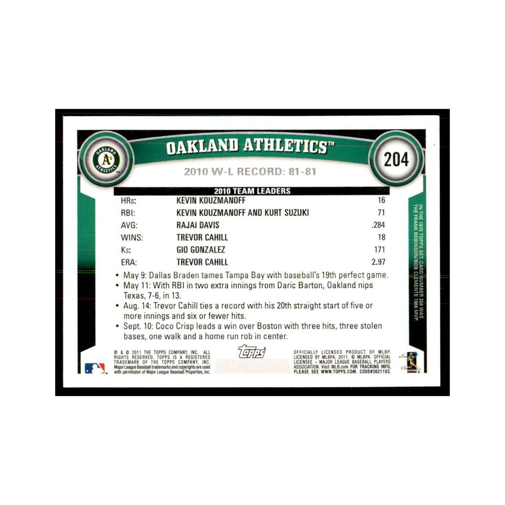 2011 Topps Oakland Athletics Baseball Cards #204