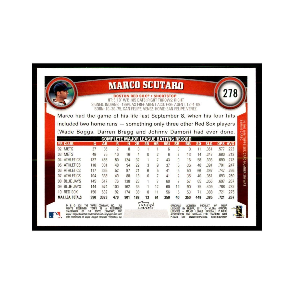 2011 Topps Marco Scutaro Baseball Cards #278