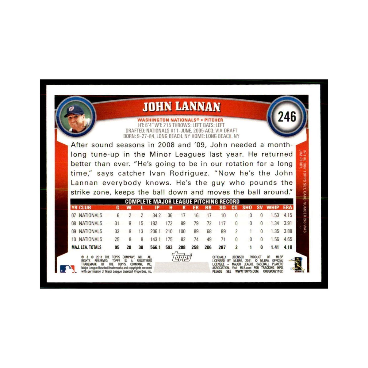 2011 Topps John Lannan Baseball Cards #246