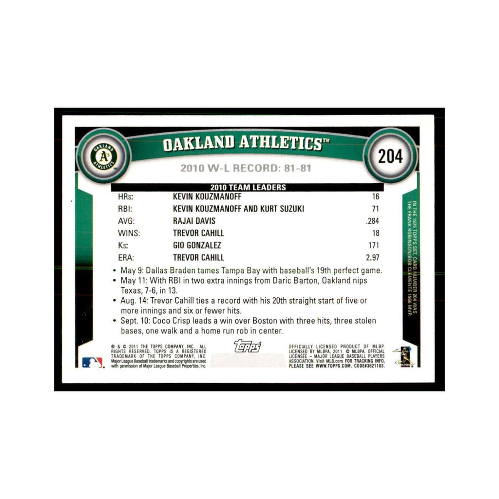 2011 Topps Oakland Athletics Baseball Cards #204