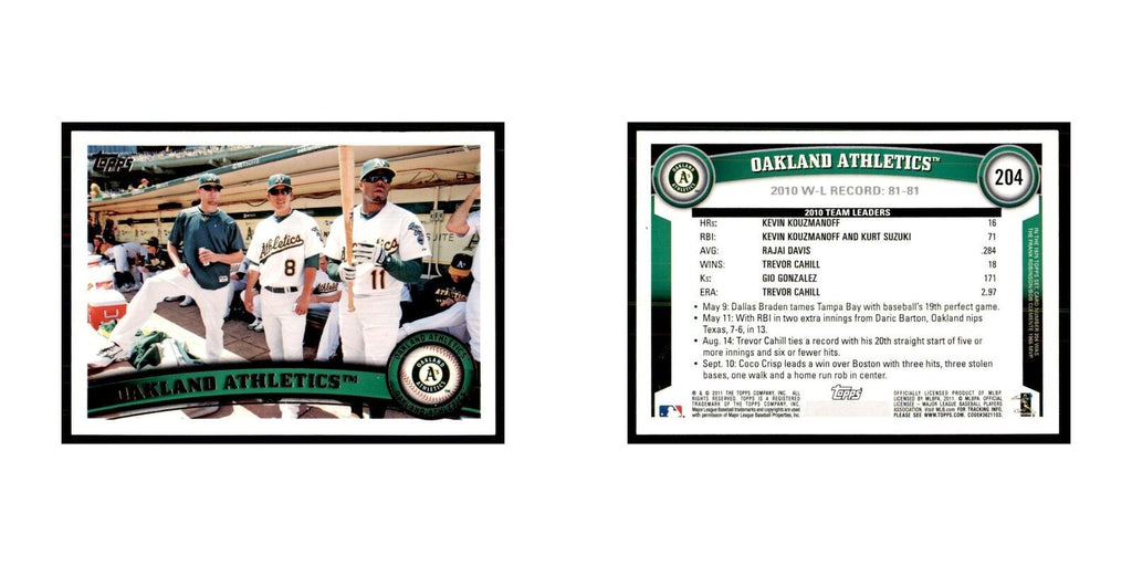 2011 Topps Oakland Athletics Baseball Cards #204