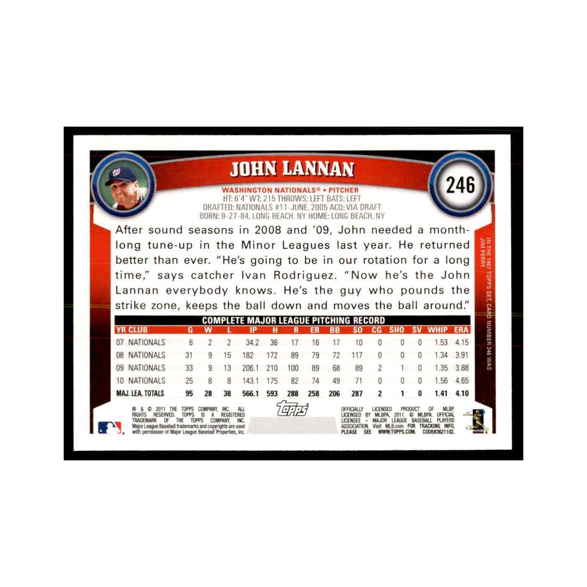 2011 Topps John Lannan Baseball Cards #246
