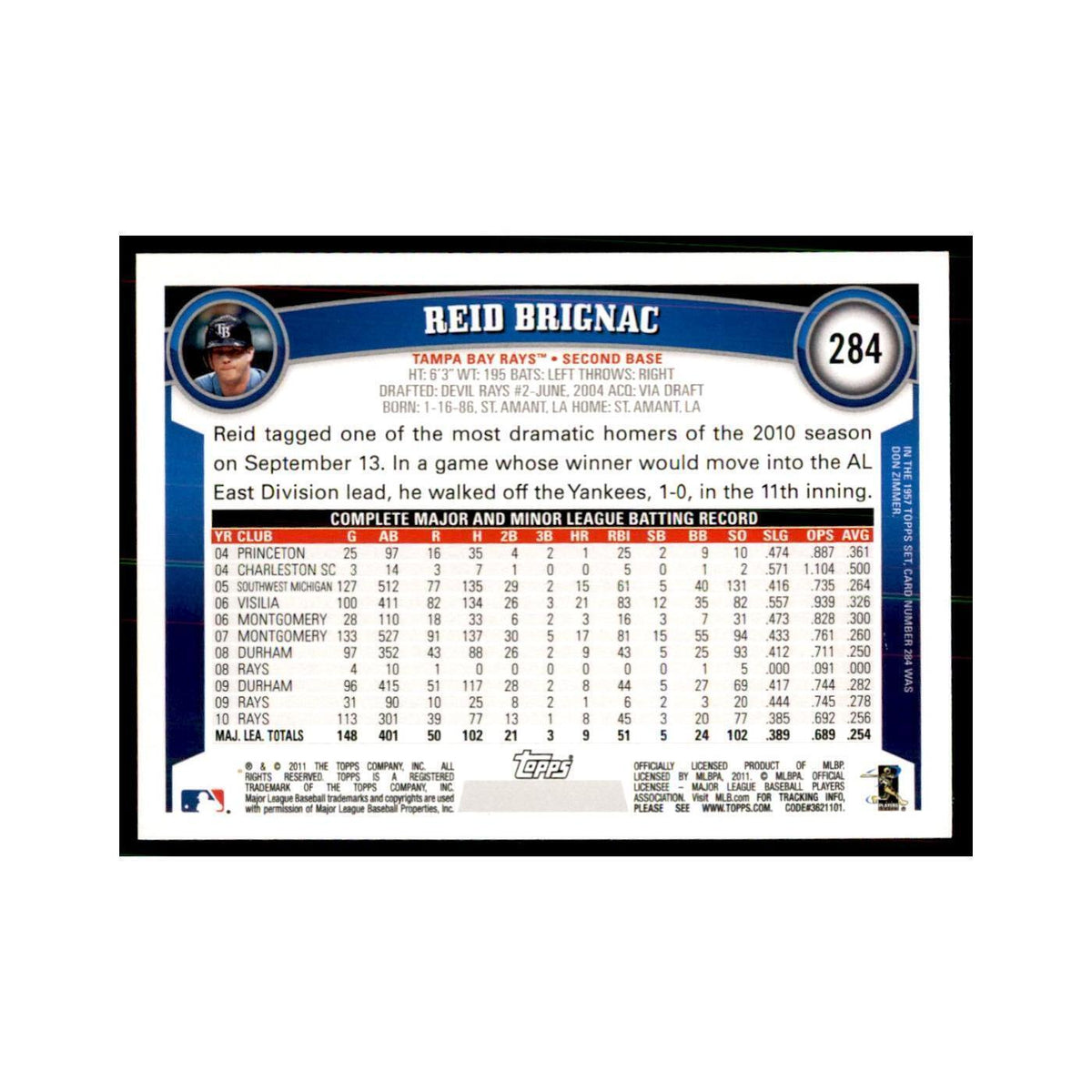 2011 Topps Reid Brignac Baseball Cards #284