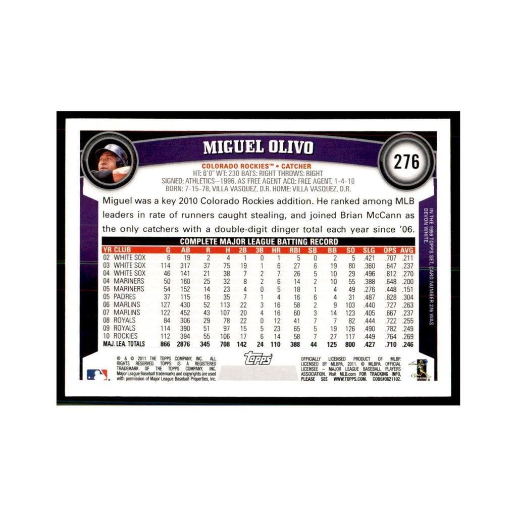 2011 Topps Miguel Olivo Baseball Cards #276