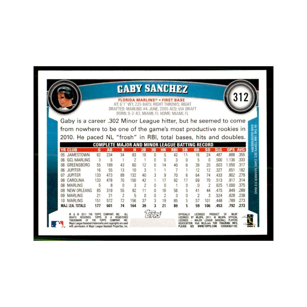 2011 Topps Gaby Sanchez Baseball Cards #312