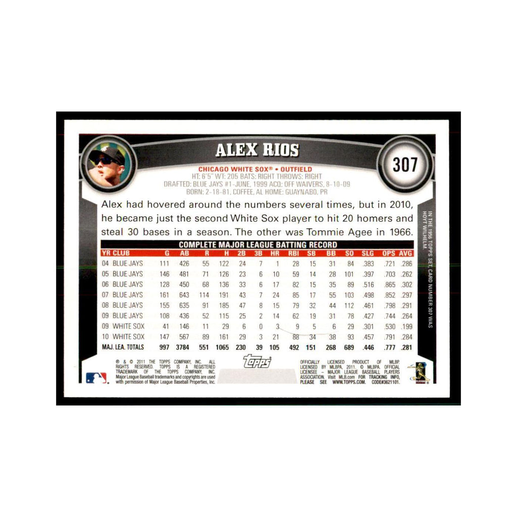 2011 Topps Alex Rios Baseball Cards #307
