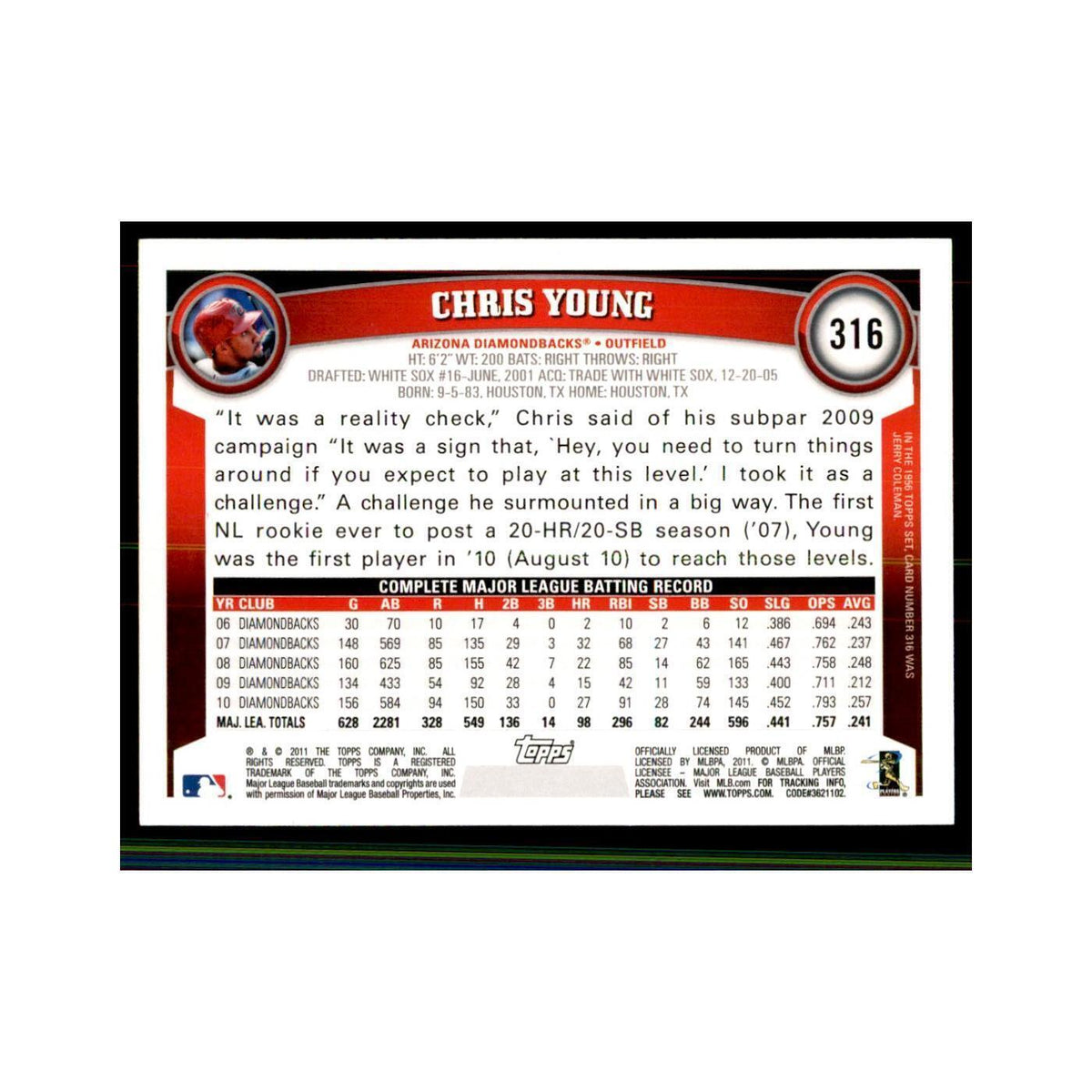 2011 Topps Chris Young Baseball Cards #316