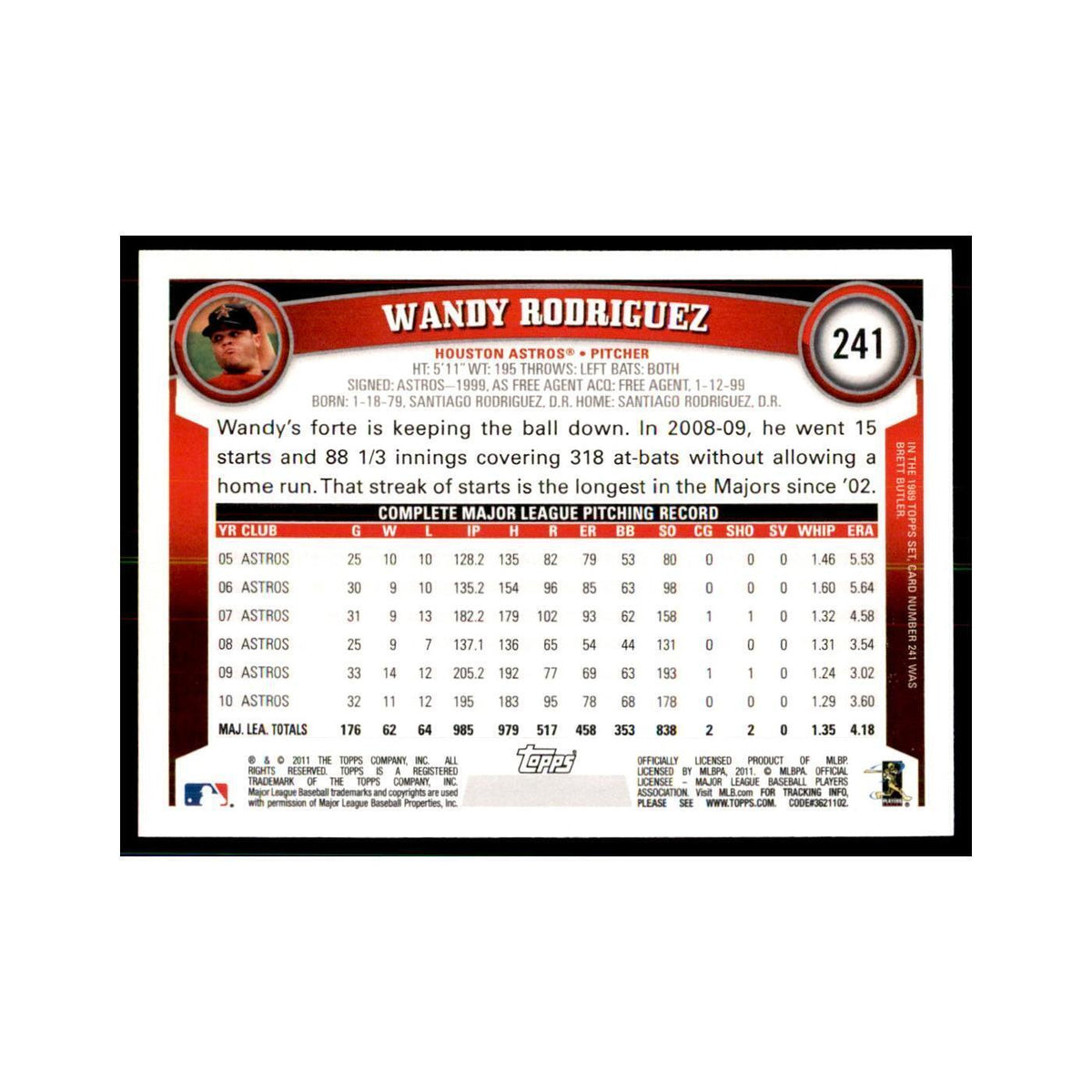 2011 Topps Wandy Rodriguez Baseball Cards #241
