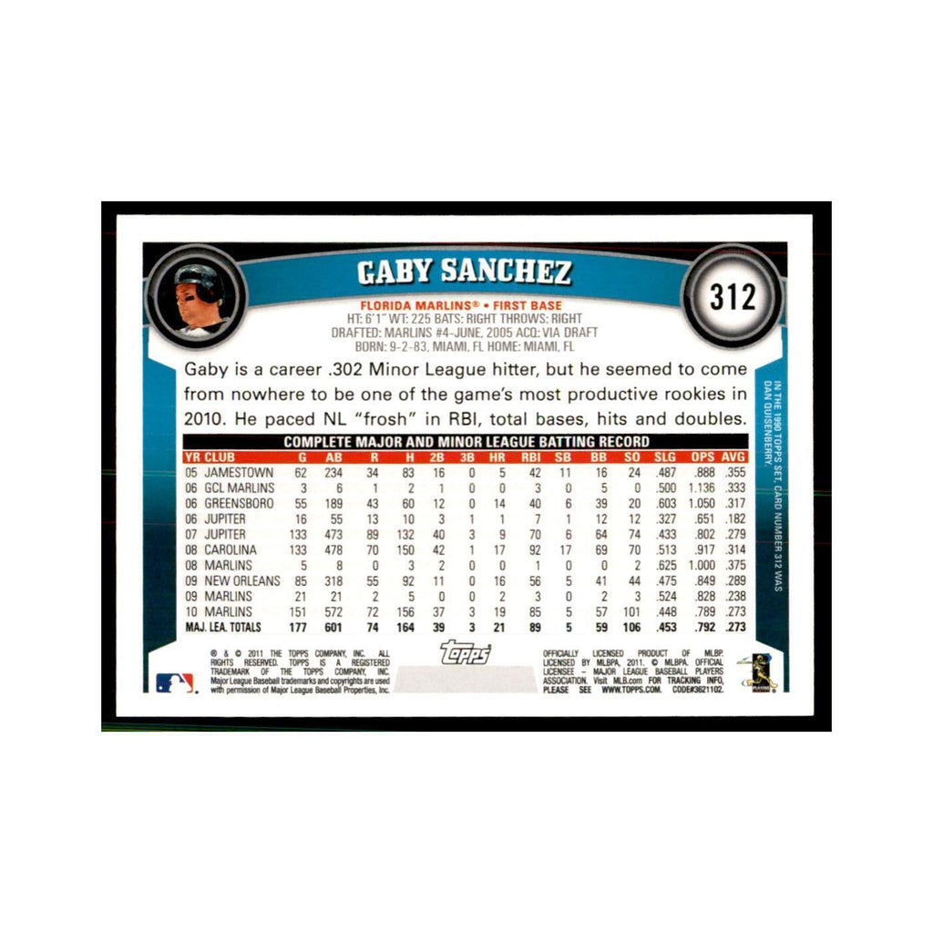 2011 Topps Gaby Sanchez Baseball Cards #312