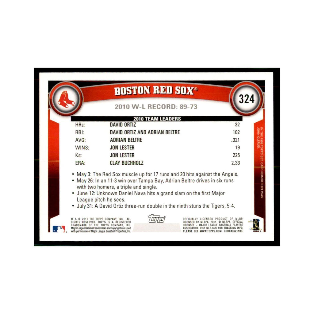 2011 Topps Boston Red Sox Baseball Cards #324