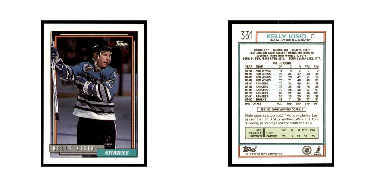 Kelly Kisio 1992 Topps #331 Hockey Cards Hockey Card NM