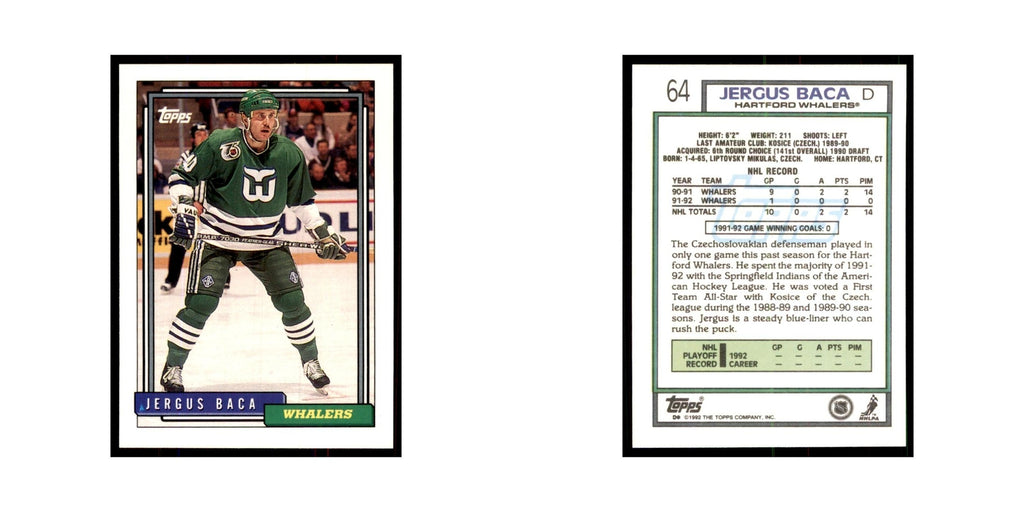 Jergus Baca 1992 Topps #64 Hockey Cards Hockey Card NM