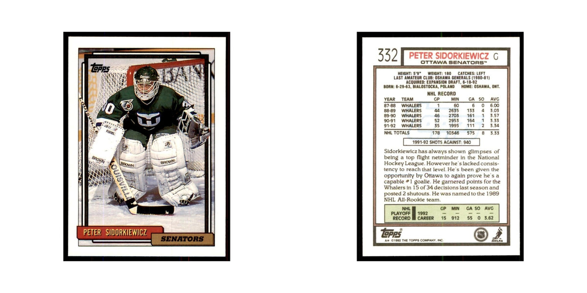 Peter Sidorkiewicz 1992 Topps #332 Hockey Cards Hockey Card NM