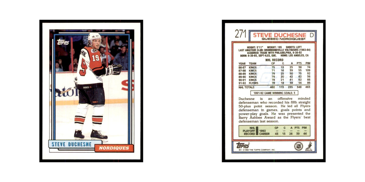 Steve Duchesne 1992 Topps #271 Hockey Cards Hockey Card NM