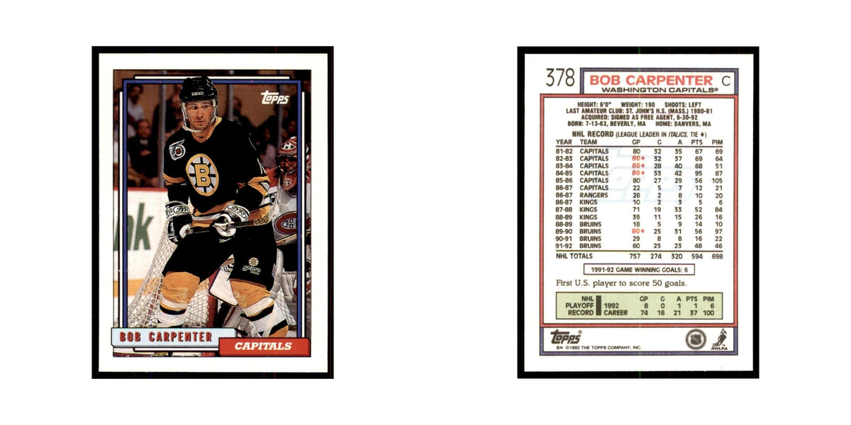 Bob Carpenter 1992 Topps #378 Hockey Cards Hockey Card NM