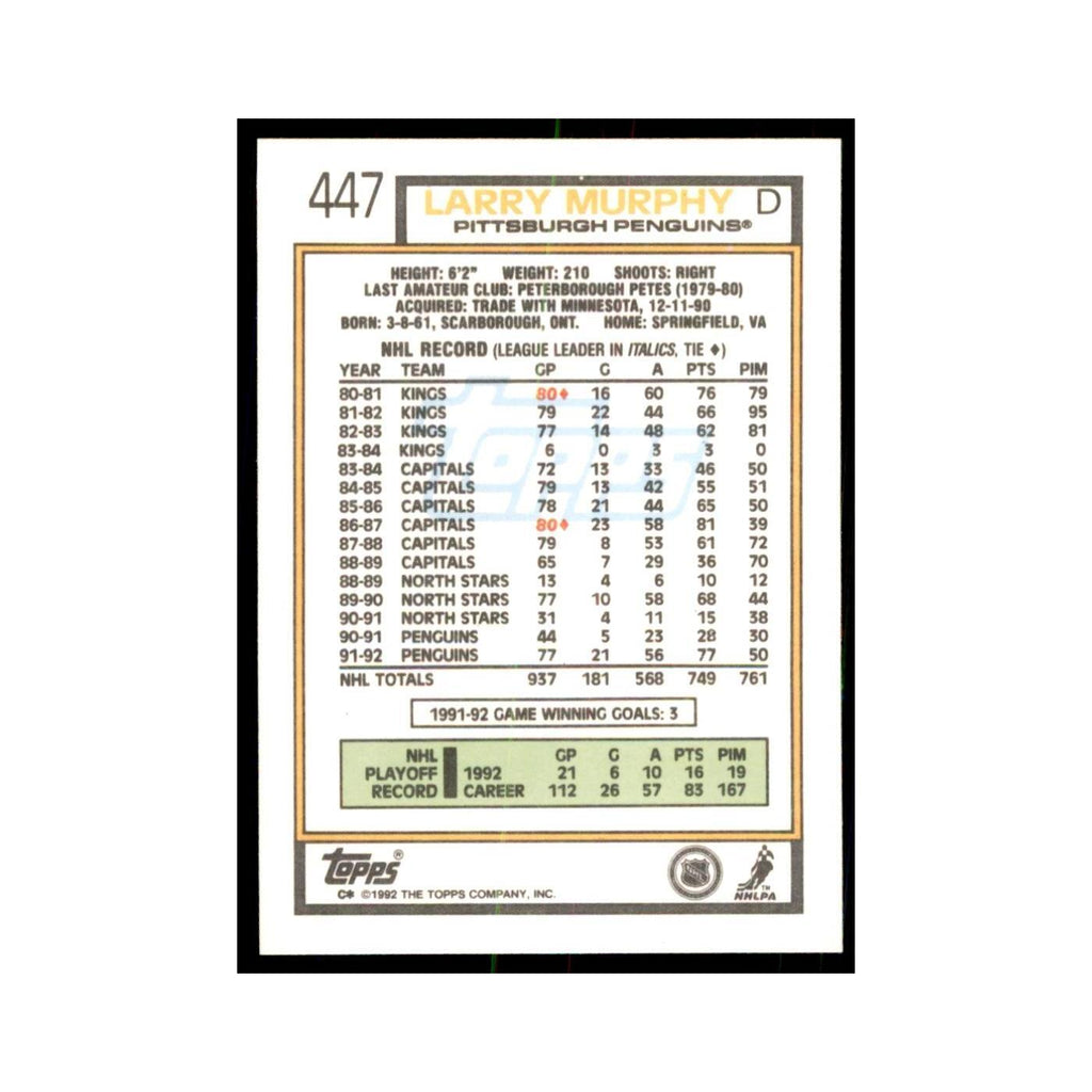 Larry Murphy 1992 Topps #447 Hockey Cards Hockey Card NM