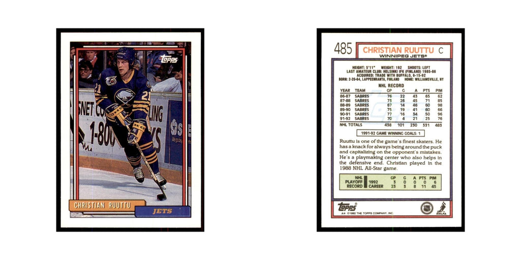 Christian Ruuttu 1992 Topps #485 Hockey Cards Hockey Card NM