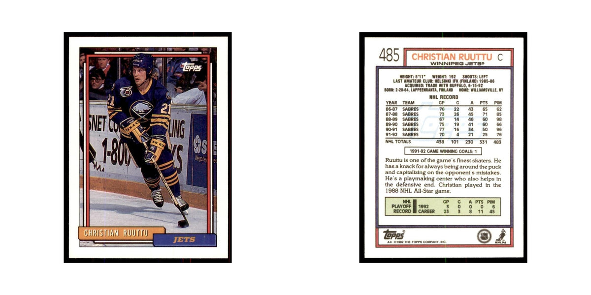 Christian Ruuttu 1992 Topps #485 Hockey Cards Hockey Card NM