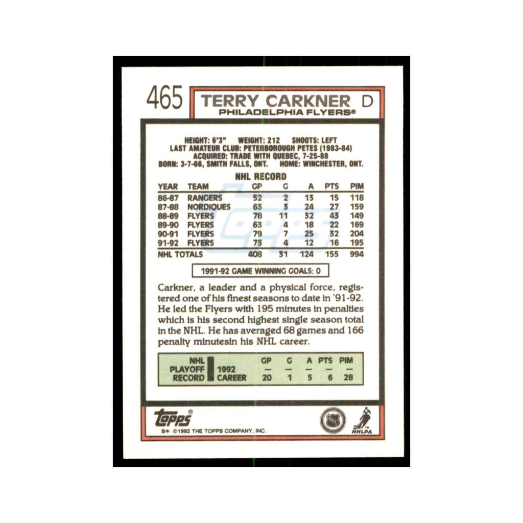 Terry Carkner 1992 Topps #465 Hockey Cards Hockey Card NM