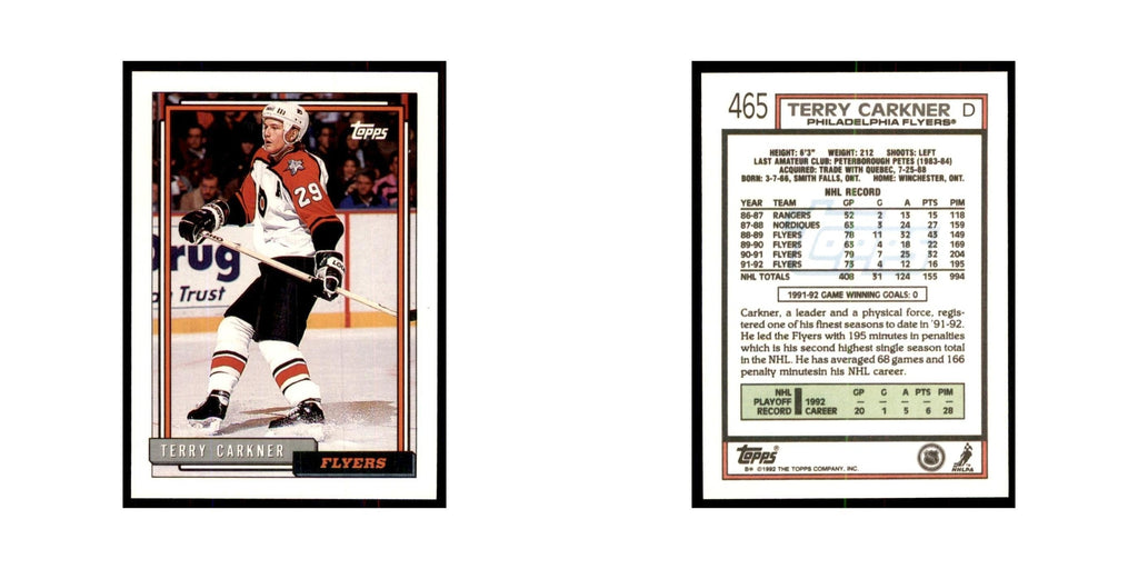 Terry Carkner 1992 Topps #465 Hockey Cards Hockey Card NM