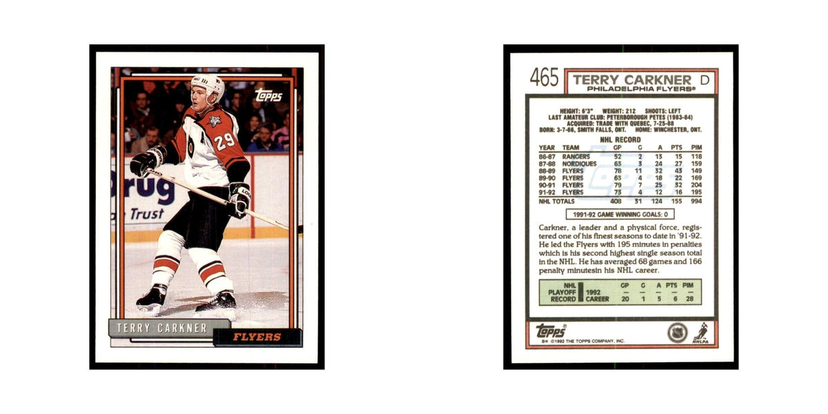Terry Carkner 1992 Topps #465 Hockey Cards Hockey Card NM