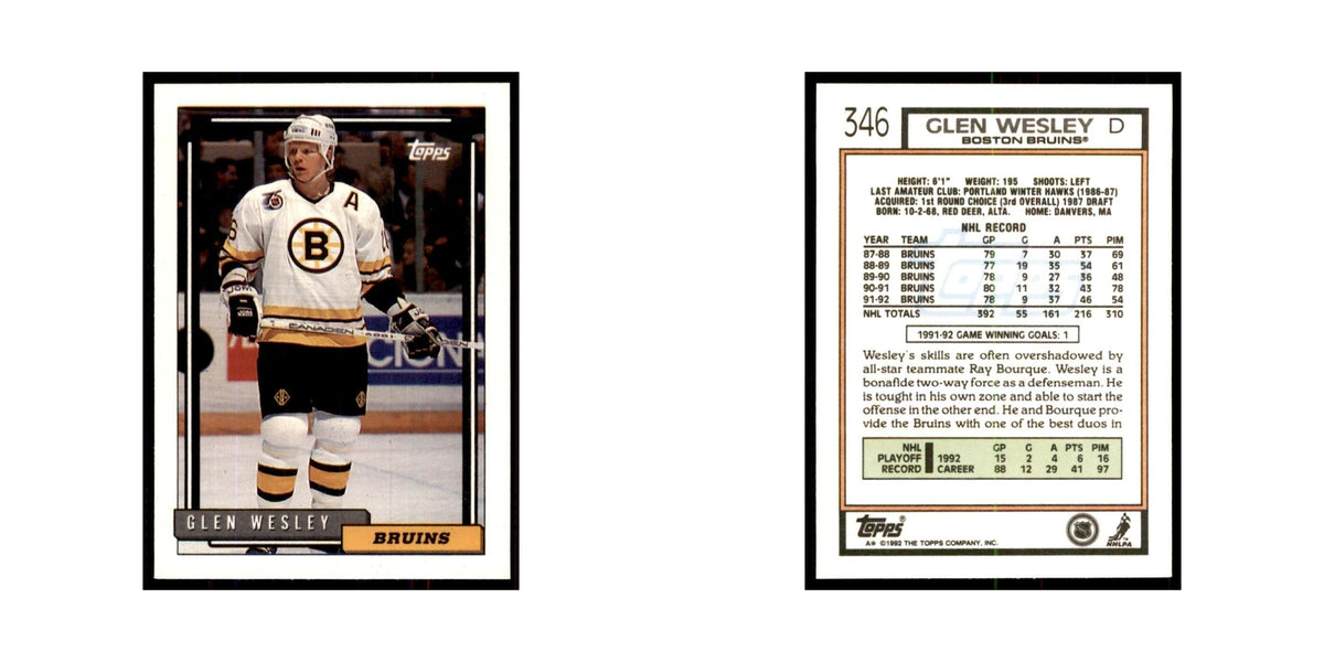 Glen Wesley 1992 Topps #346 Hockey Cards Hockey Card NM