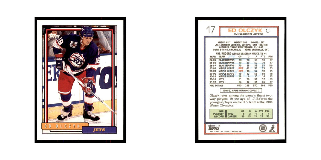 Ed Olczyk 1992 Topps #17 Hockey Cards Hockey Card NM