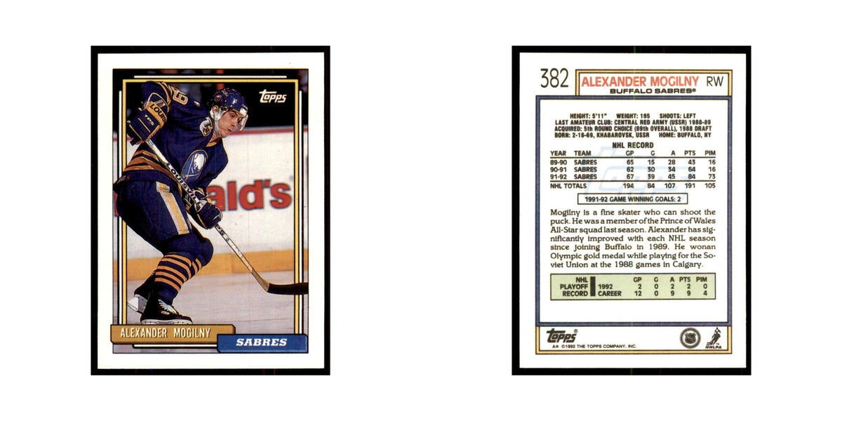 Alexander Mogilny 1992 Topps #382 Hockey Cards Hockey Card NM