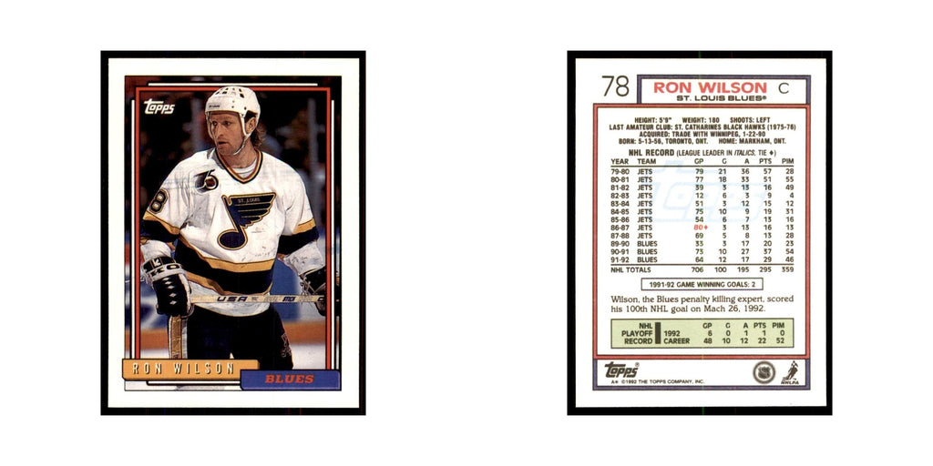 Ron Wilson 1992 Topps #78 Hockey Cards Hockey Card NM