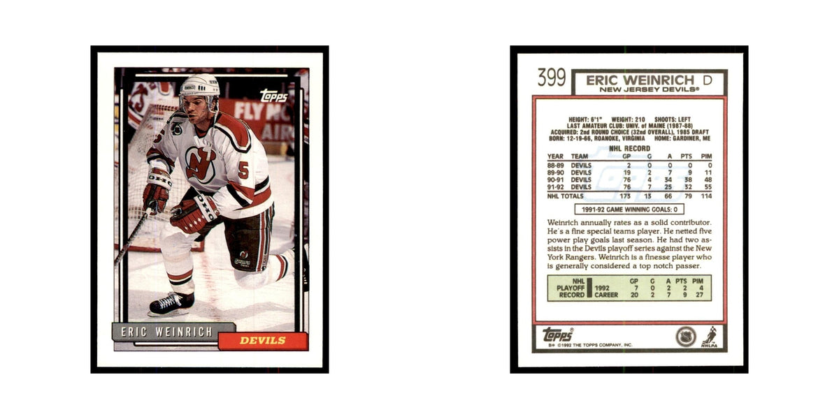 Eric Weinrich 1992 Topps #399 Hockey Cards Hockey Card NM