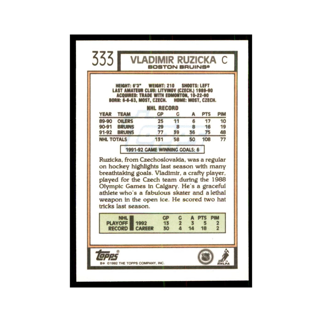 Vladimir Ruzicka 1992 Topps #333 Hockey Cards Hockey Card NM