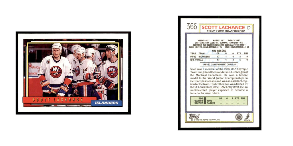 Scott Lachance 1992 Topps #366 Hockey Cards Hockey Card NM