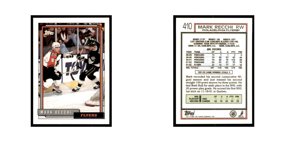 Mark Recchi 1992 Topps #410 Hockey Cards Hockey Card NM