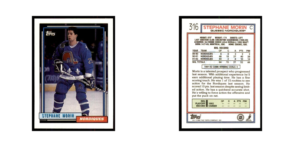 Stephane Morin 1992 Topps #316 Hockey Cards Hockey Card NM