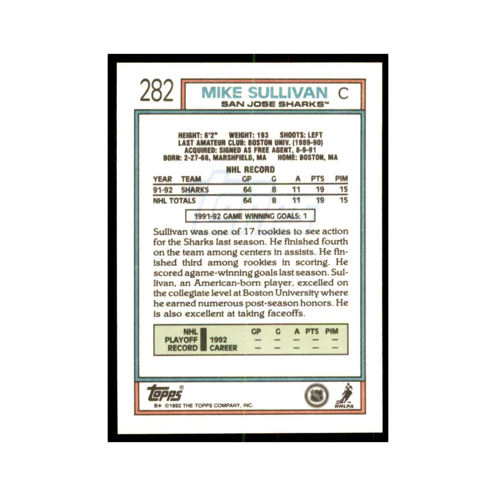 Mike Sullivan 1992 Topps #282 Hockey Cards Hockey Card NM