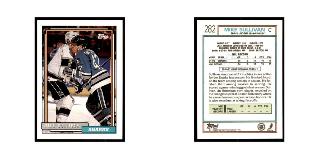Mike Sullivan 1992 Topps #282 Hockey Cards Hockey Card NM