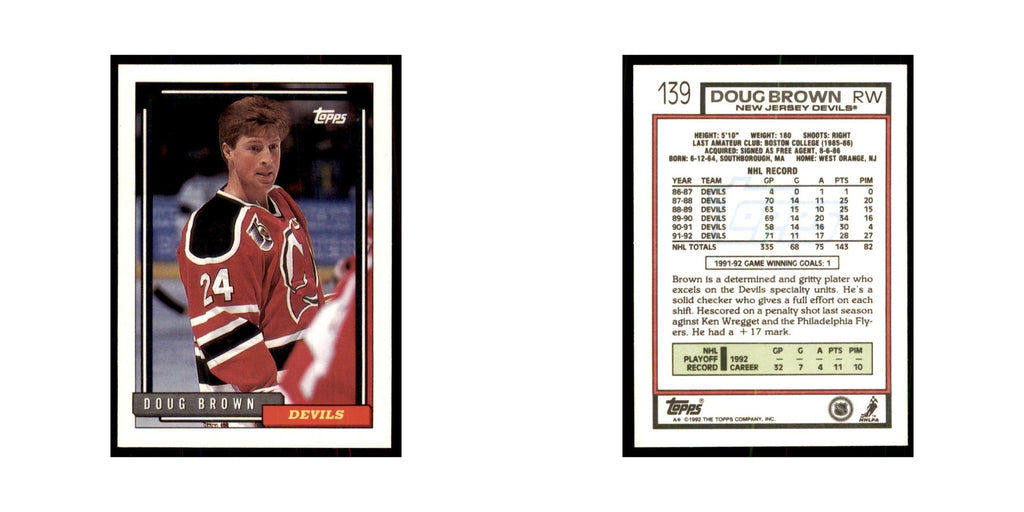 Doug Brown 1992 Topps #139 Hockey Cards Hockey Card NM