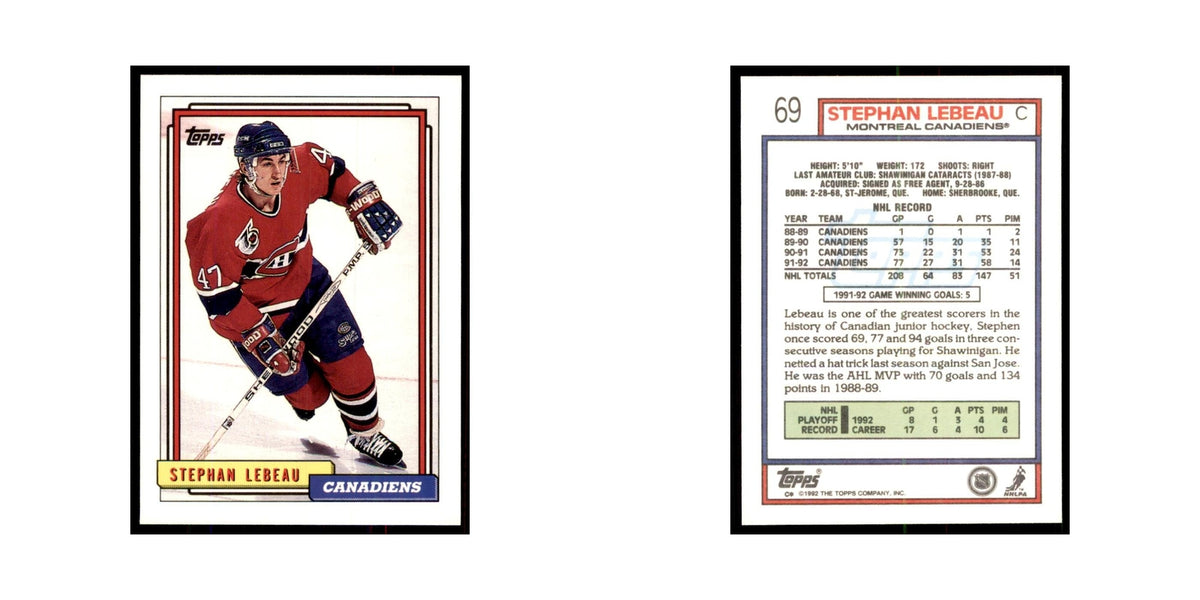 Stephan Lebeau 1992 Topps #69 Hockey Cards Hockey Card NM