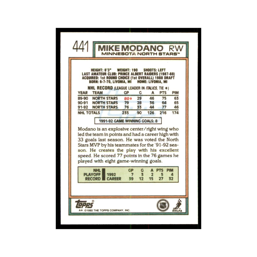 Mike Modano 1992 Topps #441 Hockey Cards Hockey Card NM