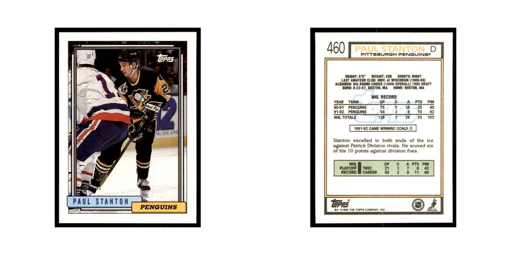 Paul Stanton 1992 Topps #460 Hockey Cards Hockey Card NM