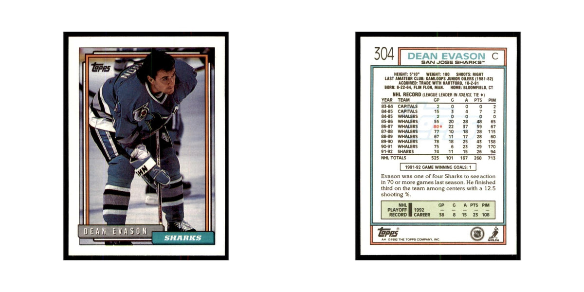 Dean Evason 1992 Topps #304 Hockey Cards Hockey Card NM