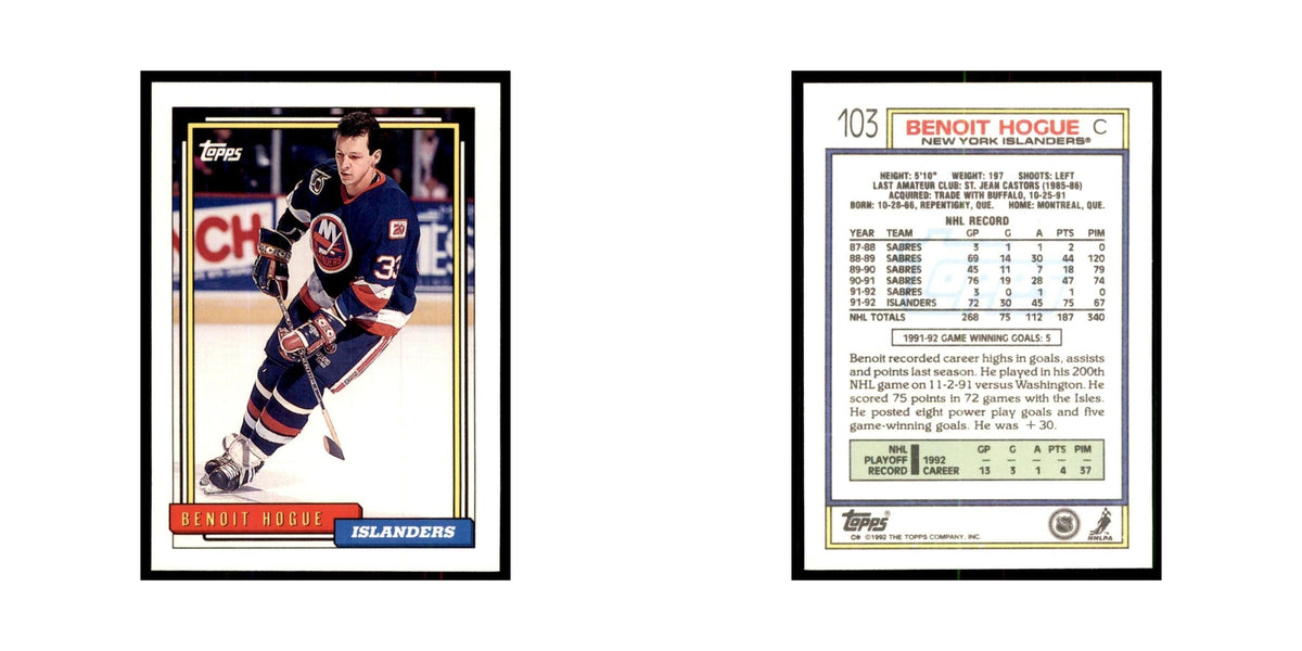 Benoit Hogue 1992 Topps #103 Hockey Cards Hockey Card NM