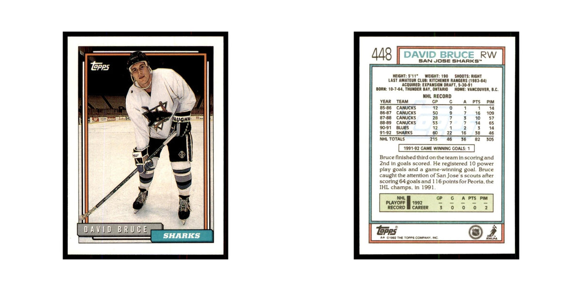 David Bruce 1992 Topps #448 Hockey Cards Hockey Card NM